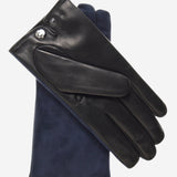 CC3414 (blue/black) - Men's suede and lambskin gloves with cashmere lining with snap