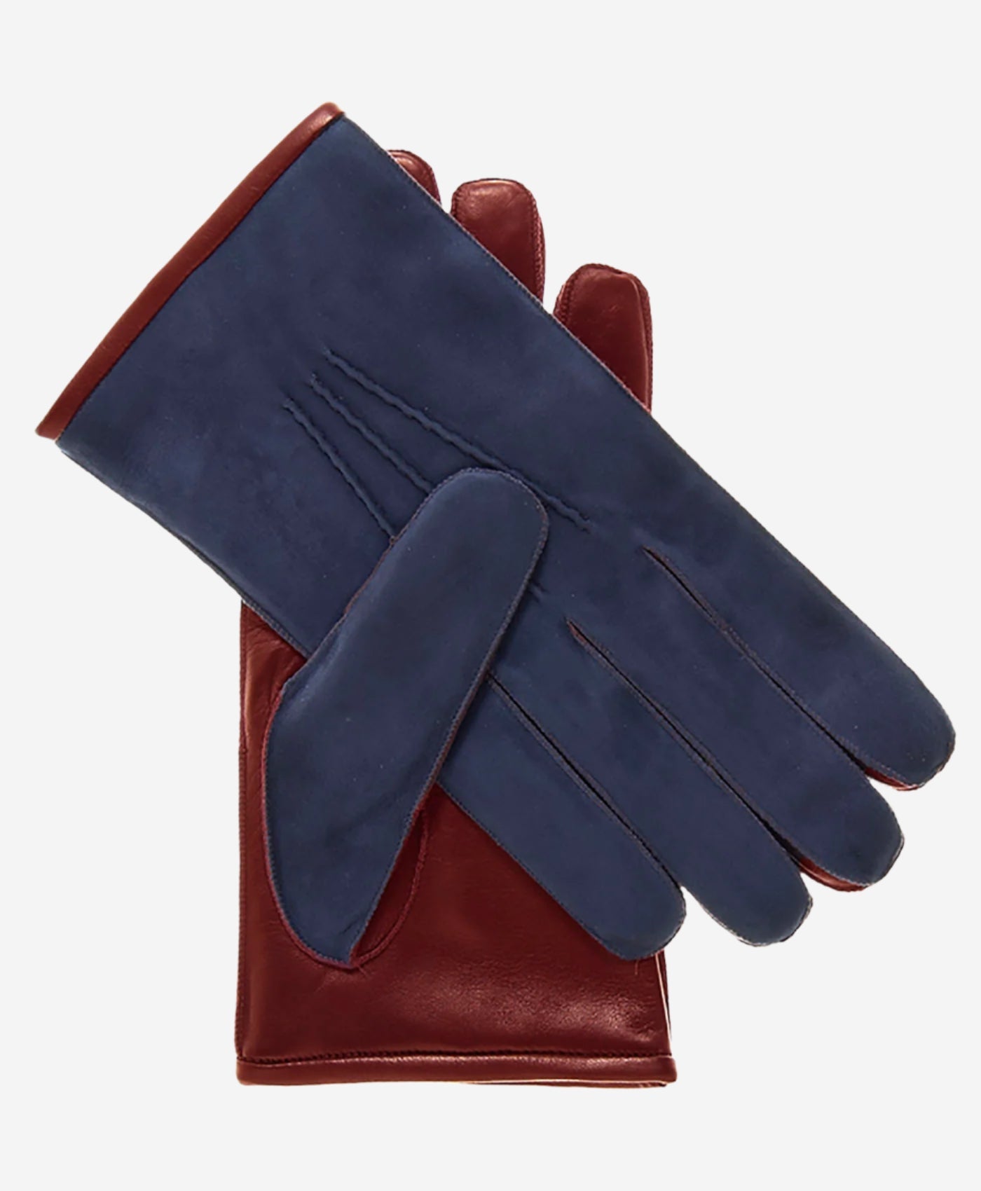 CC3434 (blue/cordovan) - Men's Suede and Lambskin Gloves with Cashmere Lining - Leather Gloves Online - Luxury Leather Gloves - 1