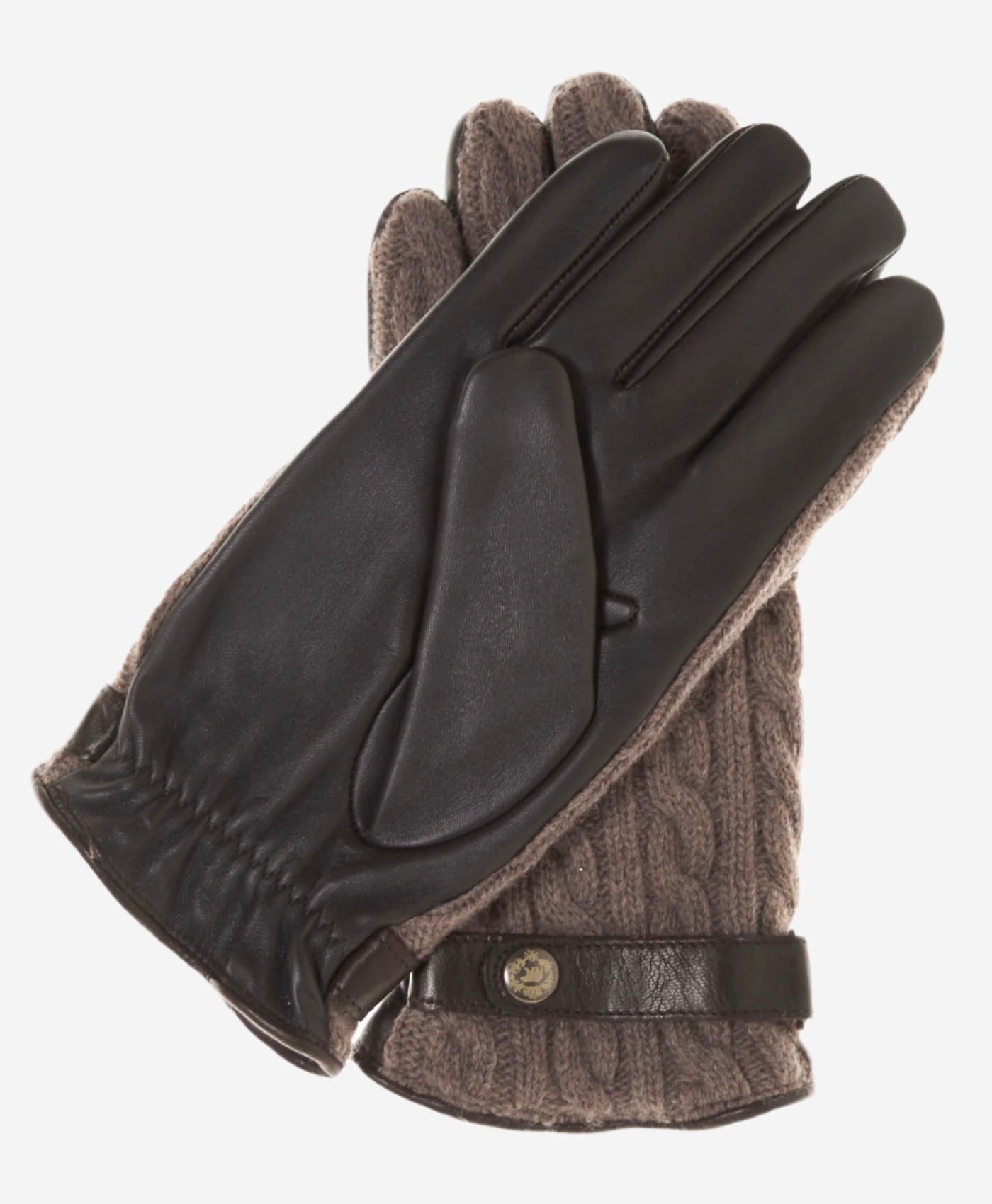 CC3510 (brown) - Men's Italian Cable Knit Cashmere and Leather Winter Gloves - Leather Gloves Online - Luxury Leather Gloves - 2