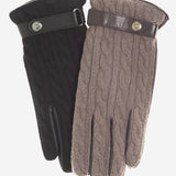 CC3510 (brown) - Men's Italian Cable Knit Cashmere and Leather Winter Gloves - Leather Gloves Online - Luxury Leather Gloves - 1