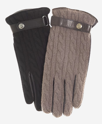 CC3510 (brown) - Men's Italian Cable Knit Cashmere and Leather Winter Gloves - Leather Gloves Online - Luxury Leather Gloves - 1