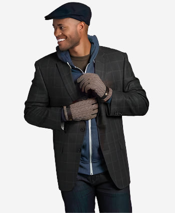 CC3510 (brown) - Men's Italian Cable Knit Cashmere and Leather Winter Gloves - Leather Gloves Online - Luxury Leather Gloves - 3