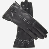 CC4005 (black) - Women's Italian Cashmere Lined Leather Gloves with Decorative Stitching - Leather Gloves Online - Luxury Leather Gloves - 1