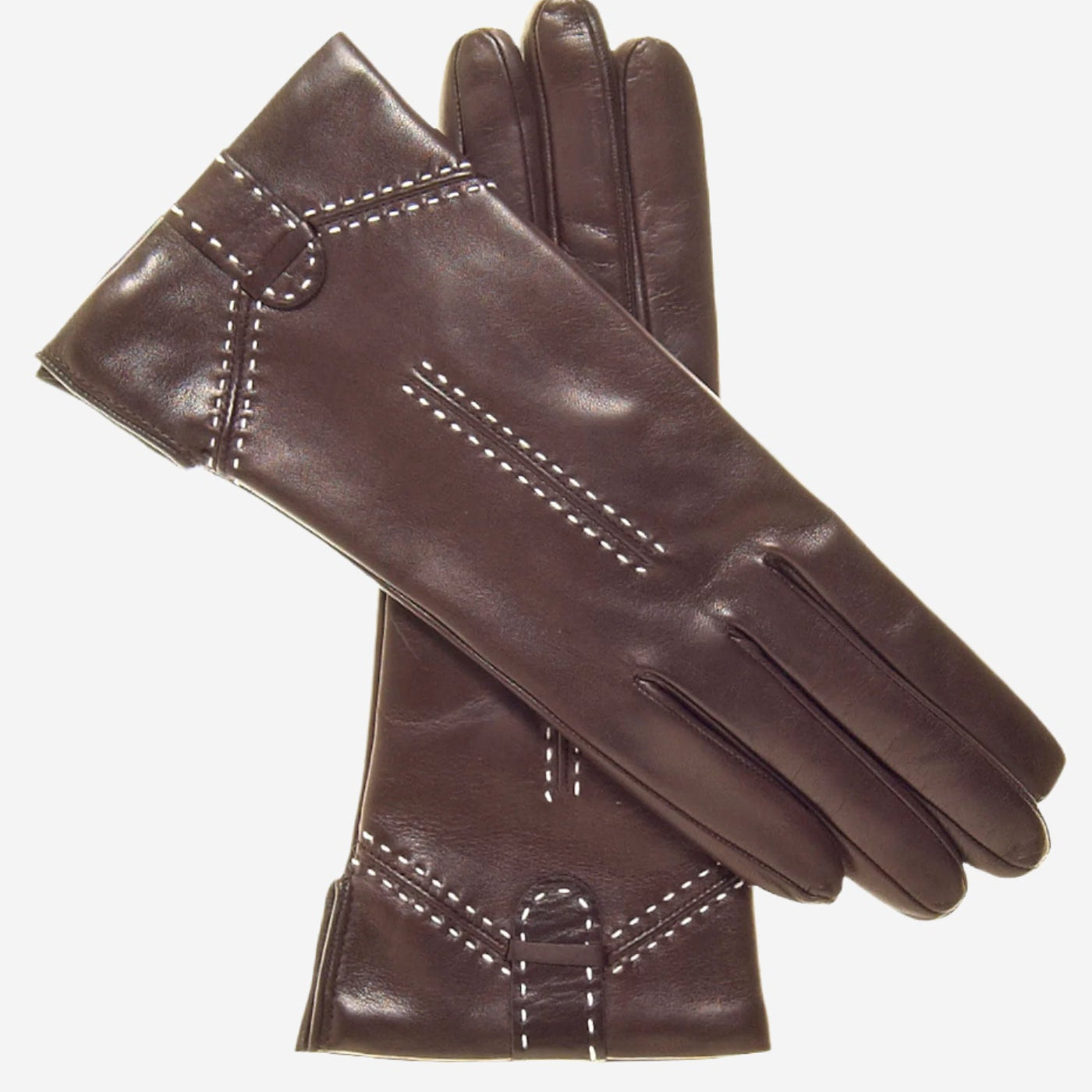 CC4005 (brown) - Women's Italian Cashmere Lined Leather Gloves with Decorative Stitching - Leather Gloves Online - Luxury Leather Gloves - 2
