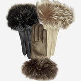 CC4066 (brown) - Women's Italian Fox Fur Cuff Cashmere Lined Leather Gloves