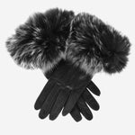 CC4066 (black) - Women's Italian Fox Fur Cuff Cashmere Lined Leather Gloves - Leather Gloves Online - Luxury Leather Gloves - 1