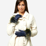 CC4066 (blue) - Women's Italian Fox Fur Cuff Cashmere Lined Leather Gloves - Leather Gloves Online - Luxury Leather Gloves - 2