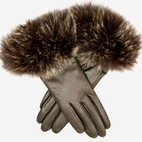 CC4066 (brown) - Women's Italian Fox Fur Cuff Cashmere Lined Leather Gloves - Leather Gloves Online - Luxury Leather Gloves - 1