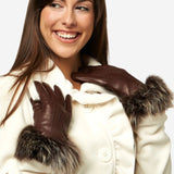 CC4066 (brown) - Women's Italian Fox Fur Cuff Cashmere Lined Leather Gloves - Leather Gloves Online - Luxury Leather Gloves - 3
