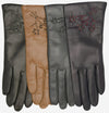 CC4101 (navy) - Women's Italian Cashmere Lined Leather Gloves with Floral Accents