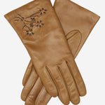 CC4101 (brown) - Women's Italian Cashmere Lined Leather Gloves with Floral Accents - Leather Gloves Online - Luxury Leather Gloves - 1
