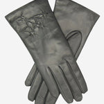 CC4101 (charcoal) - Women's Italian Cashmere Lined Leather Gloves with Floral Accents - Leather Gloves Online - Luxury Leather Gloves - 1