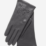 CC4101 (charcoal) - Women's Italian Cashmere Lined Leather Gloves with Floral Accents - Leather Gloves Online - Luxury Leather Gloves - 2