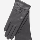 CC4101 (charcoal) - Women's Italian Cashmere Lined Leather Gloves with Floral Accents - Leather Gloves Online - Luxury Leather Gloves - 2