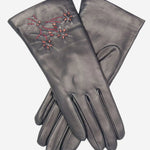 CC4101 (navy) - Women's Italian Cashmere Lined Leather Gloves with Floral Accents - Leather Gloves Online - Luxury Leather Gloves - 1
