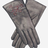 CC4101 (navy) - Women's Italian Cashmere Lined Leather Gloves with Floral Accents - Leather Gloves Online - Luxury Leather Gloves - 1