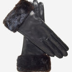 CC4127 (black) - Women's Italian Cashmere Lined 4-Button Length Gloves with Mink Cuff - Leather Gloves Online - Luxury Leather Gloves - 1