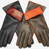 CC4141 (brown) - Women's Cashmere Lined Leather Gloves with Contrast Cuff
