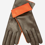 CC4141 (brown) - Women's Cashmere Lined Leather Gloves with Contrast Cuff - Leather Gloves Online - Luxury Leather Gloves - 1