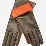 CC4141 (brown) - Women's Cashmere Lined Leather Gloves with Contrast Cuff - Leather Gloves Online - Luxury Leather Gloves - 1