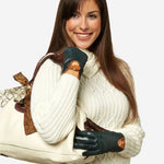 CC4160 (forest/brown) Women's Cashmere Lined Leather Gloves with Buckle - Leather Gloves Online - Luxury Leather Gloves - 4