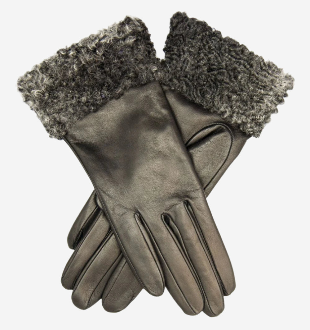 CC4172 (black/silver) - Women's Cashmere Lined Leather Gloves with Persian Lamb Cuffs - Leather Gloves Online - Luxury Leather Gloves - 2