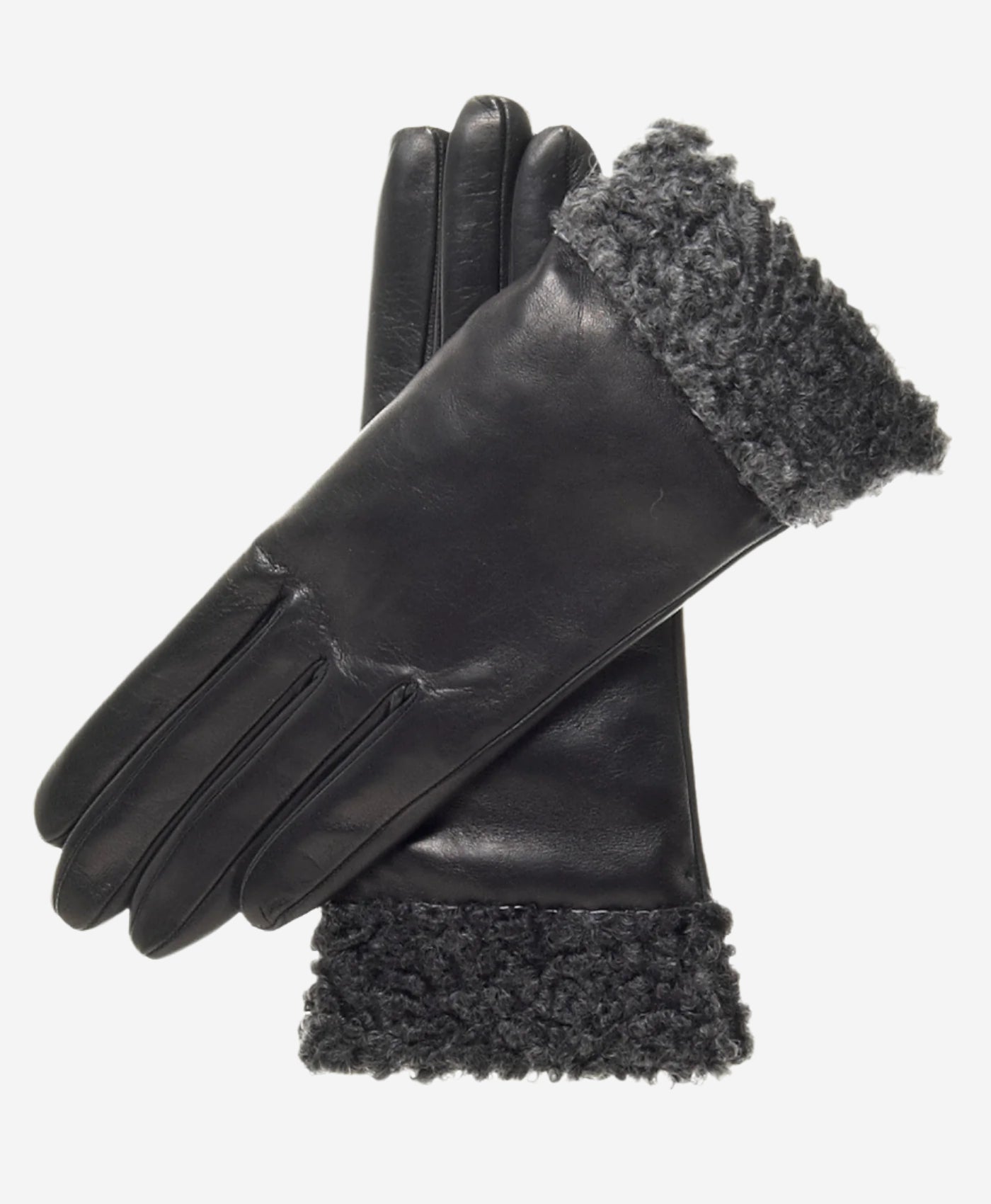 CC4172 (black/silver) - Women's Cashmere Lined Leather Gloves with Persian Lamb Cuffs - Leather Gloves Online - Luxury Leather Gloves - 1