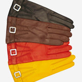 CC4201 (red) - Women's Italian Cashmere Lined Leather Gloves with Buckle