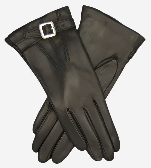 CC4201 (black) - Women's Italian Cashmere Lined Leather Gloves with Buckle - Leather Gloves Online - Luxury Leather Gloves - 2