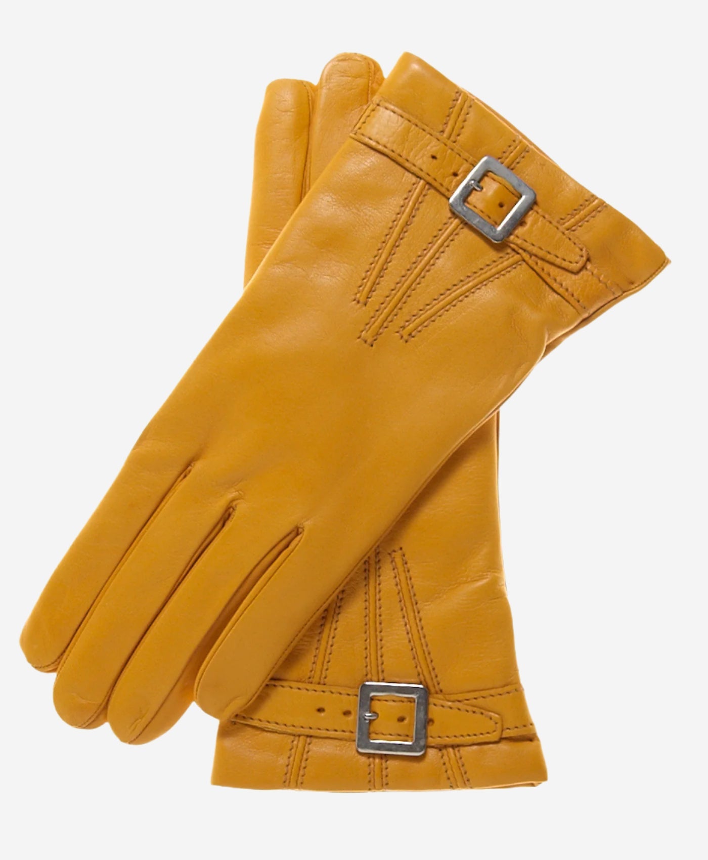 CC4201 (canary) - Women's Italian Cashmere Lined Leather Gloves with Buckle - Leather Gloves Online - Luxury Leather Gloves - 2