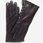 CC4213 (black/grey) - Women's Italian Cashmere Lined Gloves with Buttons - Leather Gloves Online - Luxury Leather Gloves - 1