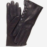CC4213 (black/grey) - Women's Italian Cashmere Lined Gloves with Buttons - Leather Gloves Online - Luxury Leather Gloves - 1