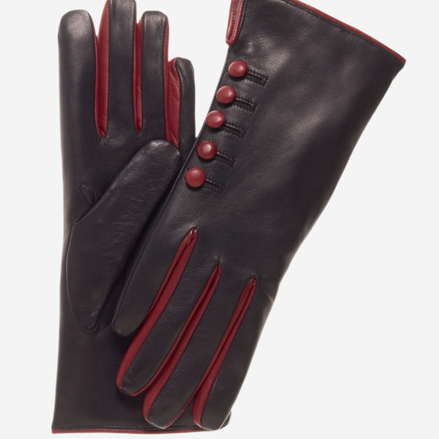 CC4213 (black/red) - Women's Italian Cashmere Lined Gloves with Buttons - Leather Gloves Online - Luxury Leather Gloves - 2