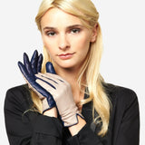 CC4313 (beige/blue) - Women's Two-Tone Italian Cashmere Lined Leather Gloves - Leather Gloves Online - Luxury Leather Gloves - 3