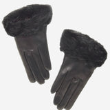 CC4327 (black) - Women’s Lambskin Winter Gloves Cashmere Lined with Rabbit Fur Cuff