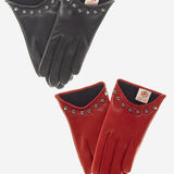 CC4391 (red) - Women's Italian Cashmere Lined Leather Gloves with Studs