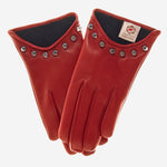 CC4391 (red) - Women's Italian Cashmere Lined Leather Gloves  with Studs - Leather Gloves Online - Luxury Leather Gloves - 1