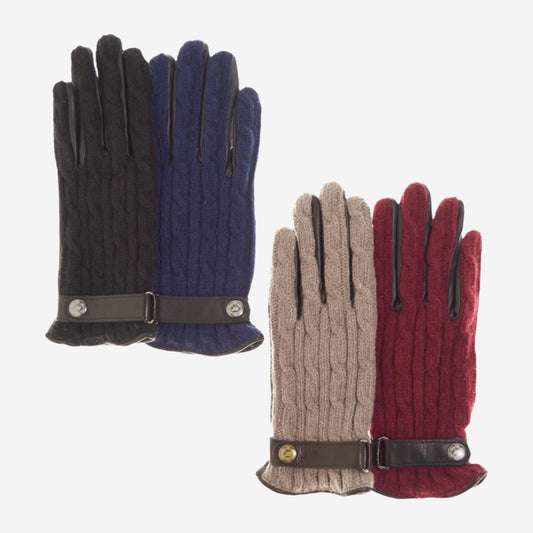 CC4510 (black) - Women's Cable Knit Cashmere and Leather Winter Gloves