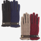 CC4510 (black) - Women's Cable Knit Cashmere and Leather Winter Gloves