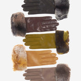 CC4514 (moss) - Women's Italian Rex Rabbit Fur Cuff Lambskin Gloves