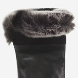 CC4516 (black) - Women's Italian Suede and Rex Rabbit Fur Cuff Lambskin Gloves