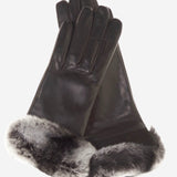 CC4516 (black) - Women's Italian Suede and Rex Rabbit Fur Cuff Lambskin Gloves