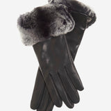 CC4516 (black) - Women's Italian Suede and Rex Rabbit Fur Cuff Lambskin Gloves