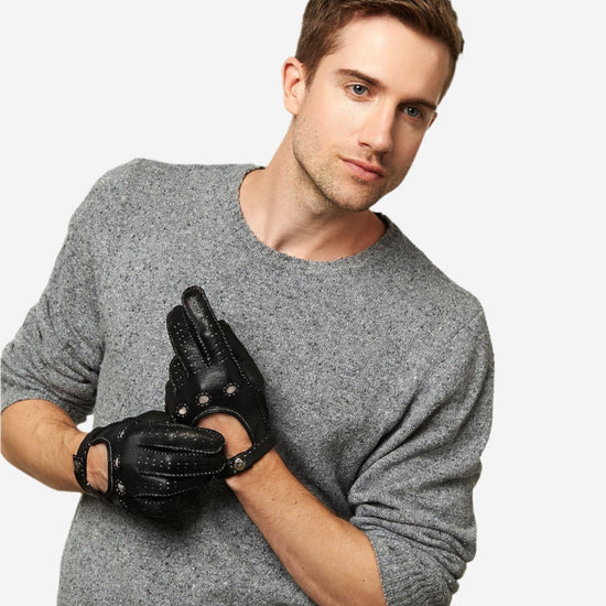 CD3501 (black) - Men's Handsewn Italian Lambskin Leather Driving Gloves - Leather Gloves Online - Luxury Leather Gloves - 2