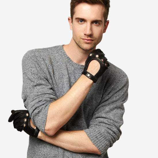 CD3501 (black) - Men's Handsewn Italian Lambskin Leather Driving Gloves - Leather Gloves Online - Luxury Leather Gloves - 3