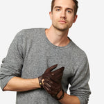 CD3501 (brown) - Men's Handsewn Italian Lambskin Leather Driving Gloves - Leather Gloves Online - Luxury Leather Gloves - 3