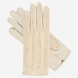 CD4020 (cream) - Women's Crochet and Leather Driving Gloves - Leather Gloves Online - Luxury Leather Gloves - 1