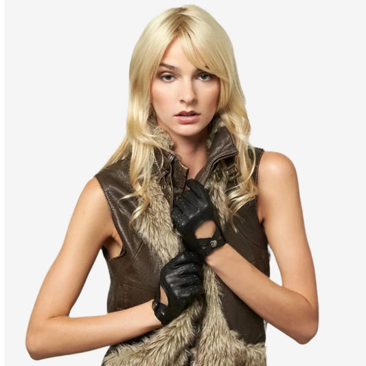 CD4378 (black) - Women's Sporty Italian Leather Driving Gloves
