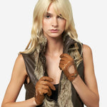CD4378 (saddle) - Women's Sporty Italian Leather Driving Gloves - Leather Gloves Online - Luxury Leather Gloves - 2