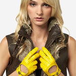 CD4378 (yellow) - Women's Sporty Italian Leather Driving Gloves - Leather Gloves Online - Luxury Leather Gloves - 3